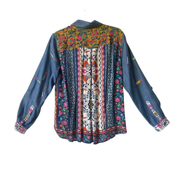 John Mark Bohemian Embroidered Long Sleeve Button Down Blouse Size S - Picture 3 of 13